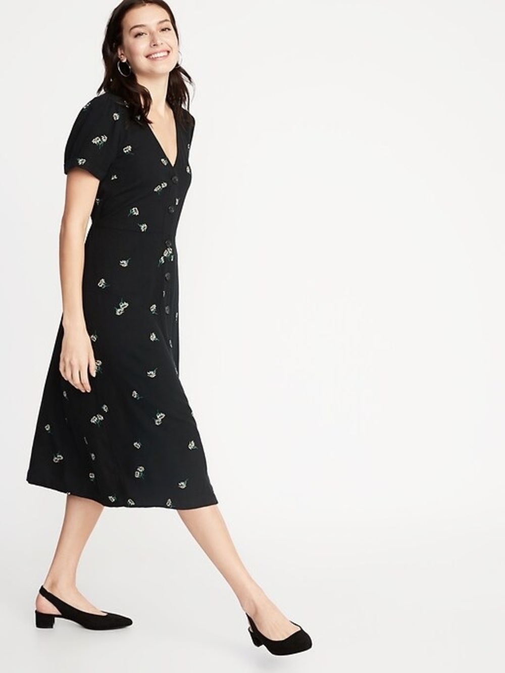 NWT Old Navy Waist-Defined V-Neck Button-Front Midi for Women M